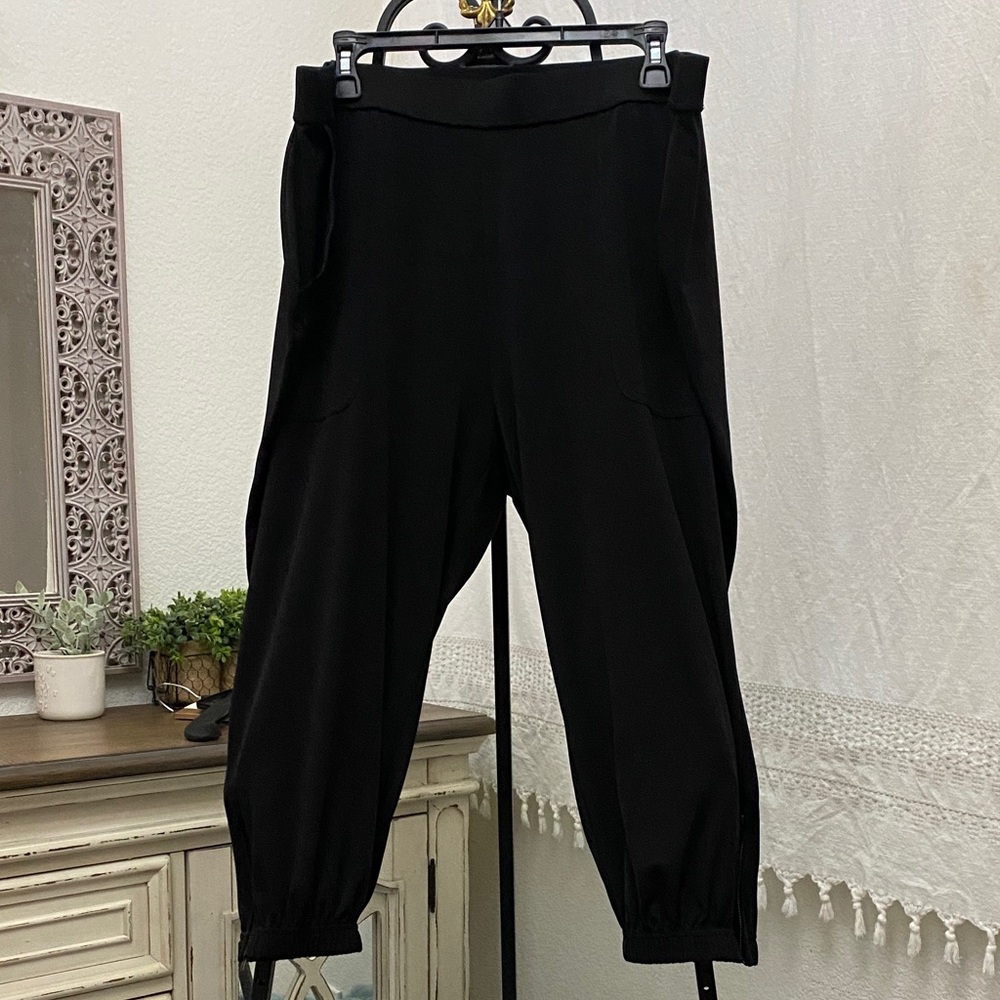 Lisa Rinna Black Jogger Pants Size 1XP Plus Zipper Cuff Pull On